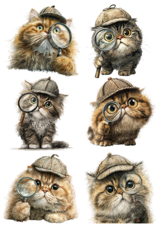 Sticker Sheet / Greeting Card – Curious Cat Detective Full Cat. No. 9962
