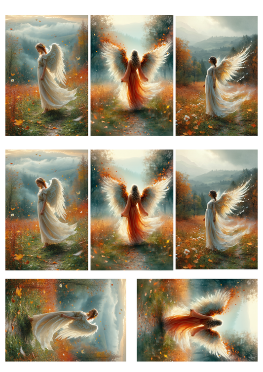 Sticker Sheet / Greeting Card – Angel Among Falling Leaves Collage Cat. No. 9977