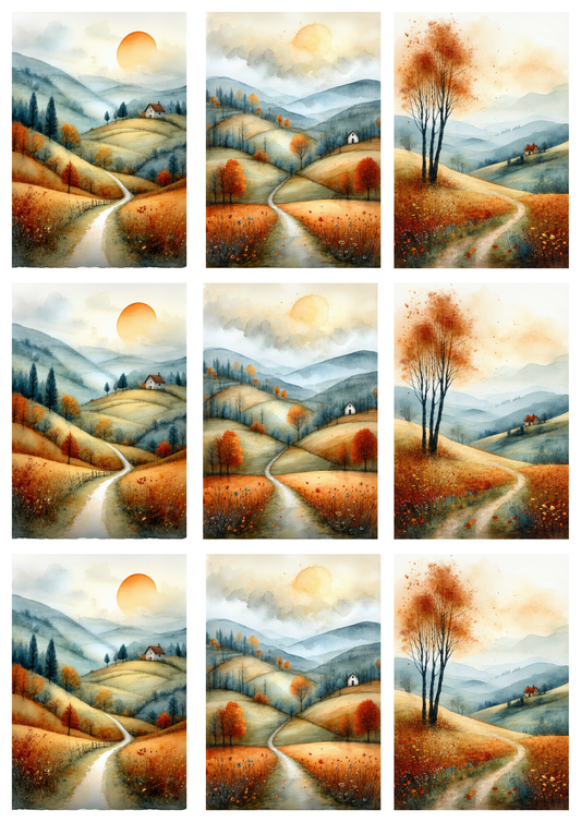 Sticker Sheet / Greeting Card – Autumn Landscape Collage Cat. No. 9982