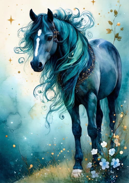 Sticker Sheet / Greeting Card – Collage Mystic Blue Stallion Cat. No. 9985