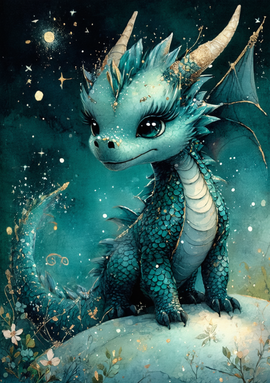 Sticker Sheet / Greeting Card – Mystic Blue Baby Dragon Full Cat. No. 9987