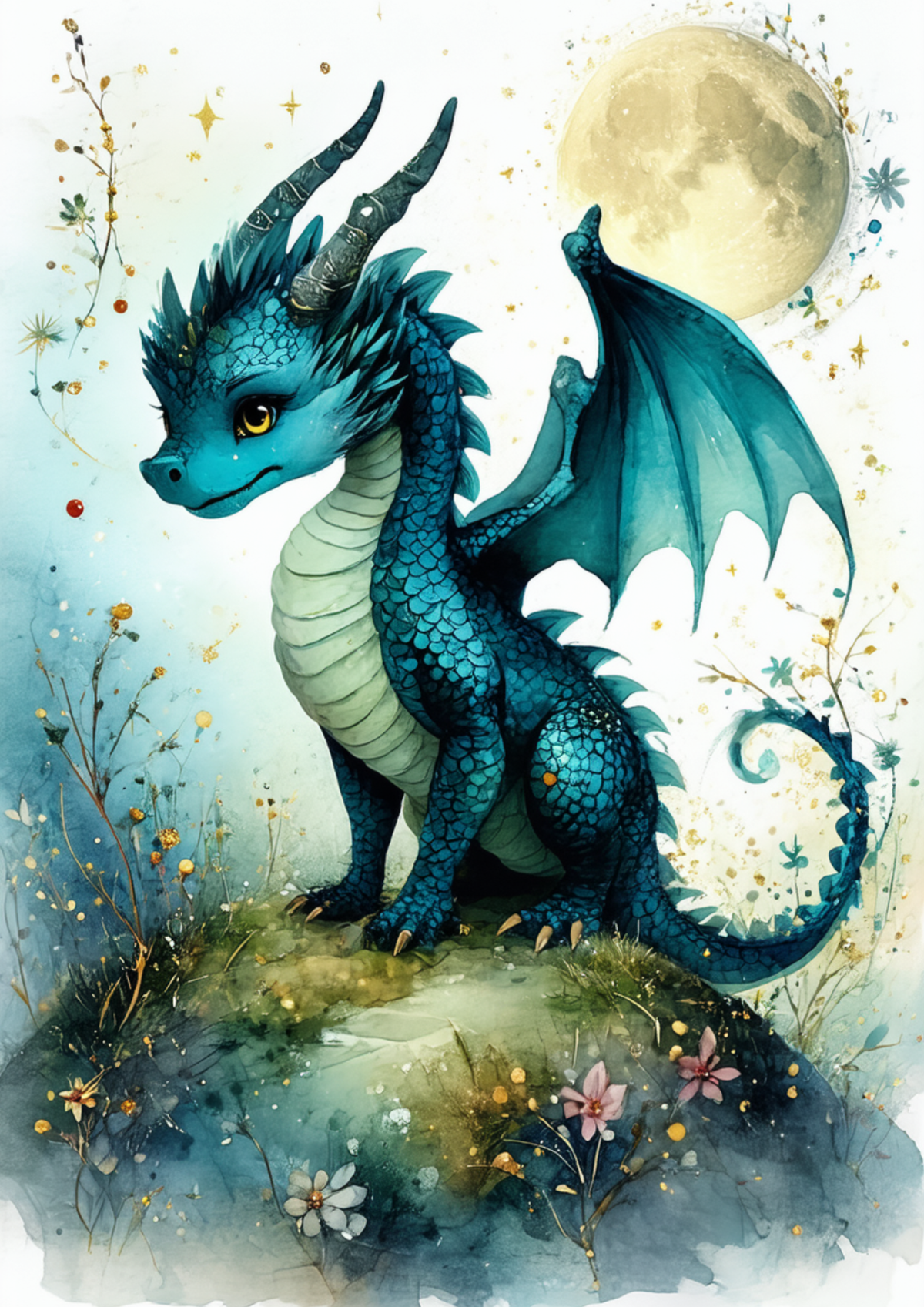 Sticker Sheet / Greeting Card – Mystic Blue Baby Dragon Full Cat. No. 9988
