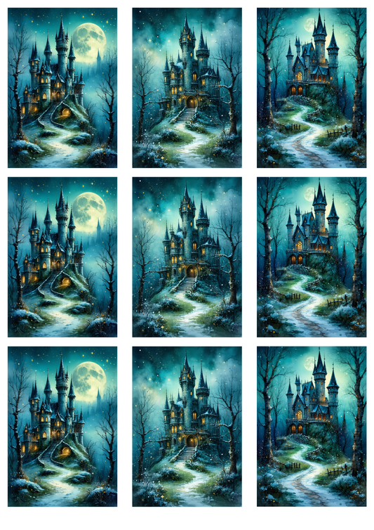 Sticker Sheet / Greeting Card – Mystic Blue Castle Collage Cat. No. 9991