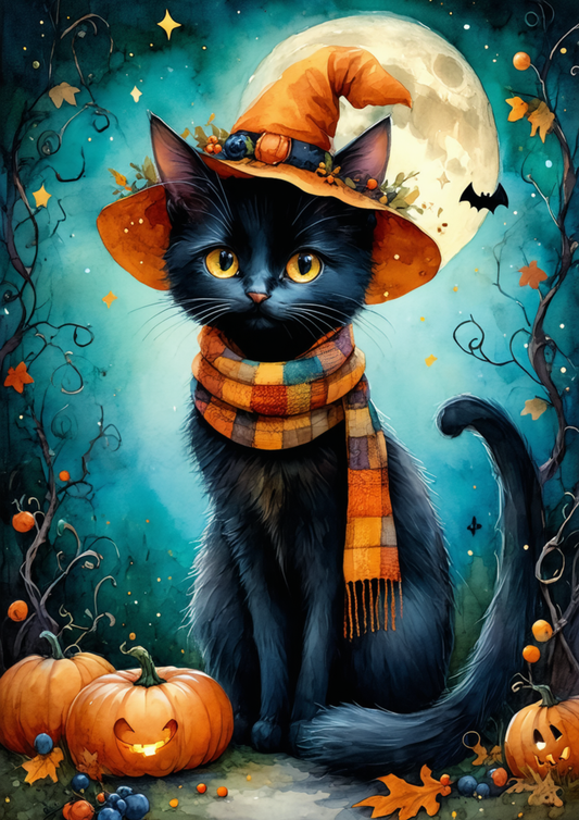 Sticker Sheet / Greeting Card – The Enchanted Halloween Cat Full Cat. No. 9994