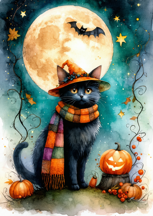 Sticker Sheet / Greeting Card – The Enchanted Halloween Cat Full Cat. No. 9995