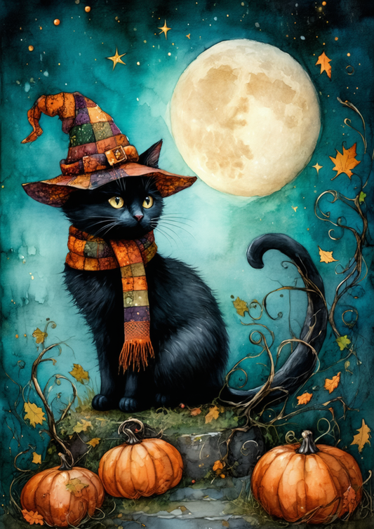 Sticker Sheet / Greeting Card – The Enchanted Halloween Cat Full Cat. No. 9996
