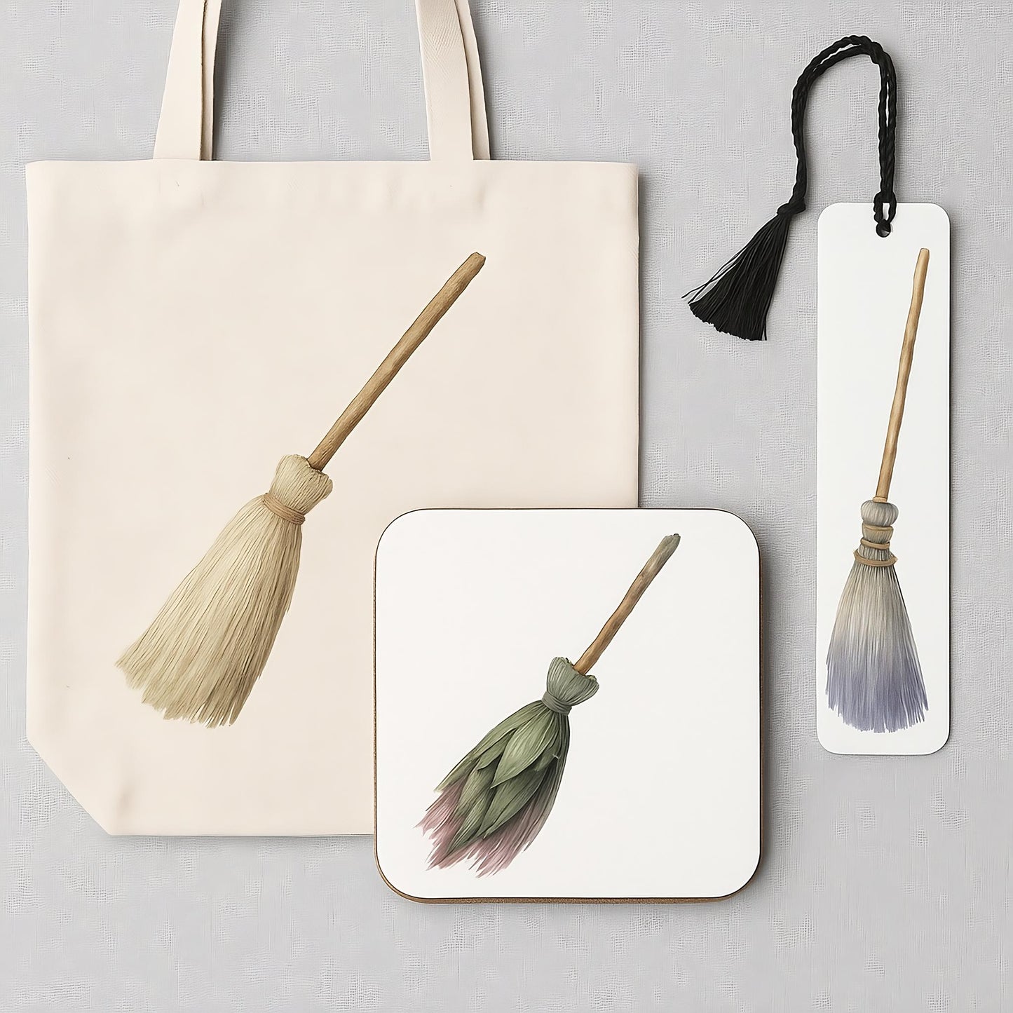 Watercolor Broomsticks Clipart Set: Halloween Witch Art (16 PNG)