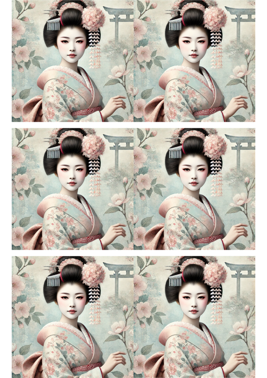 Klistremerkeark – Geisha Schabby Chic Collage Cat. nr. 2991