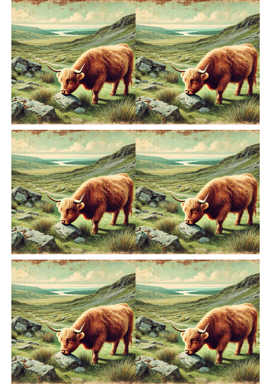 Sticker Sheet – Highland Cow In Wales Collage Cat. No. 3007