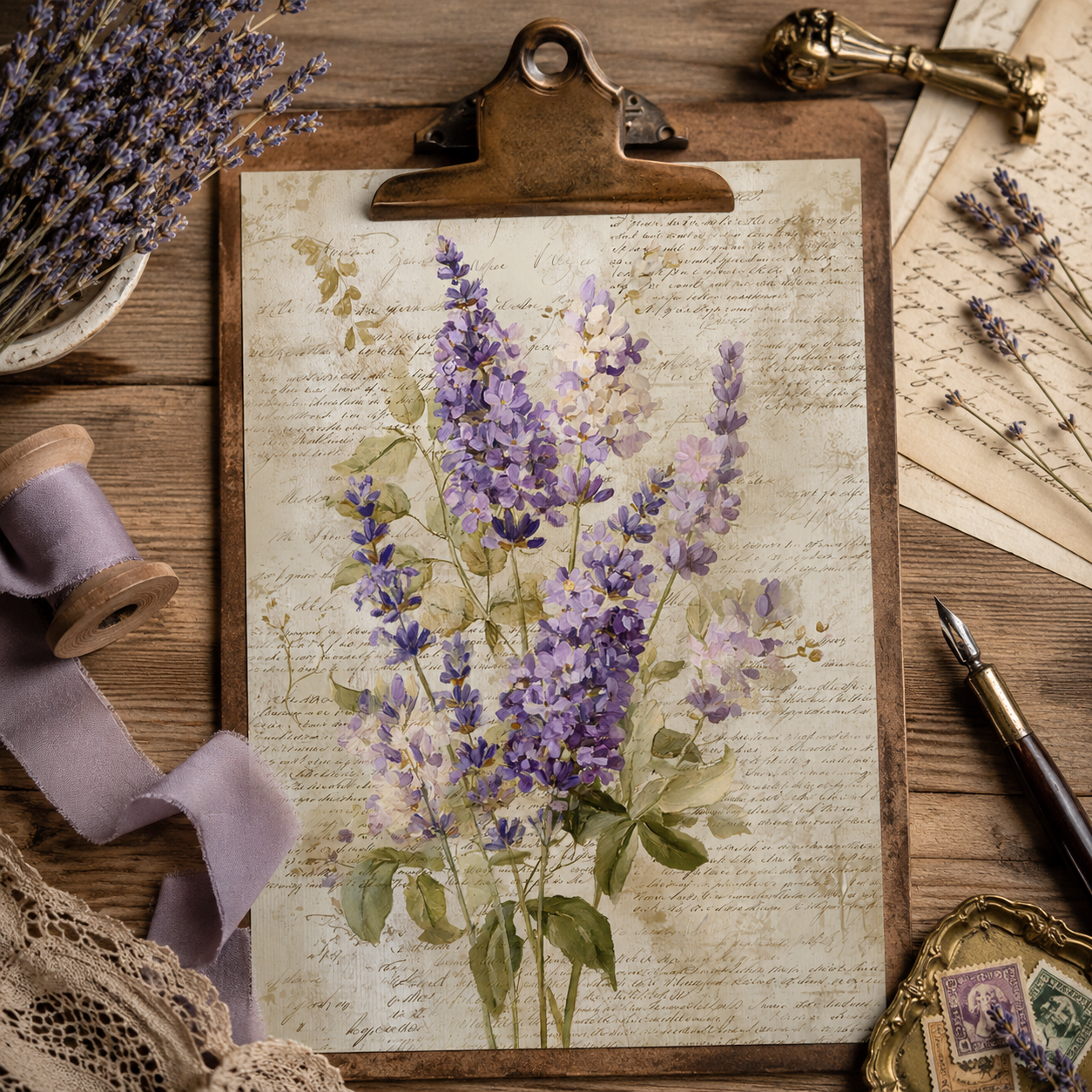 Lavender Printable Design Sheets – 48 A4 Digital Pages for Crafts (Instant Download)