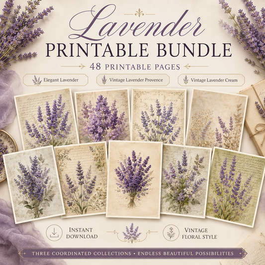 Lavender Printable Design Sheets – 48 A4 Digital Pages for Crafts (Instant Download)