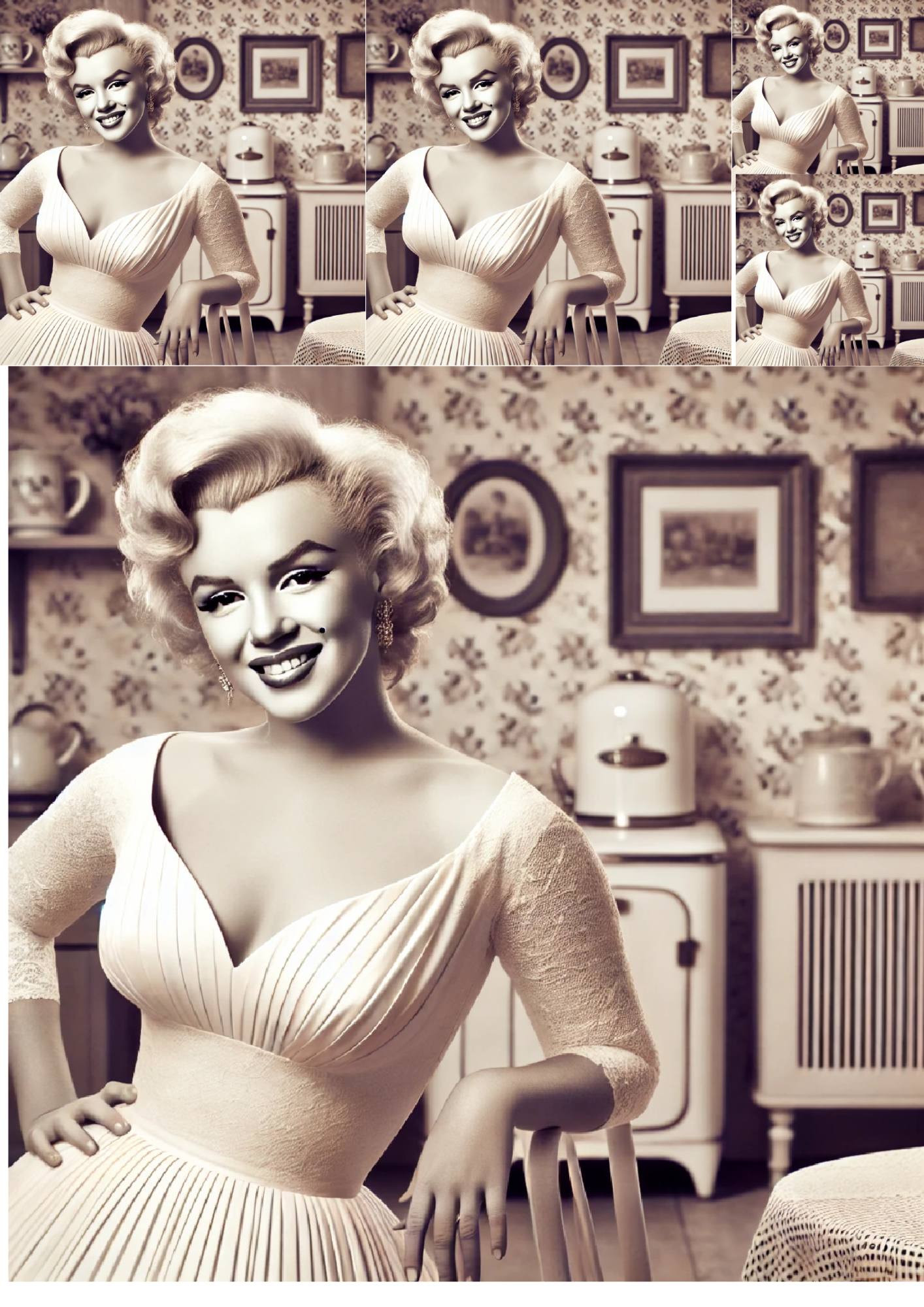 Klistremerkeark Marilyn Monroe i hvit kjole-kollasje Kat. nr. 1345
