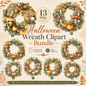 Halloween Wreath Clipart Set: 13 PNG, Transparent Background Clipart (Instant Download)