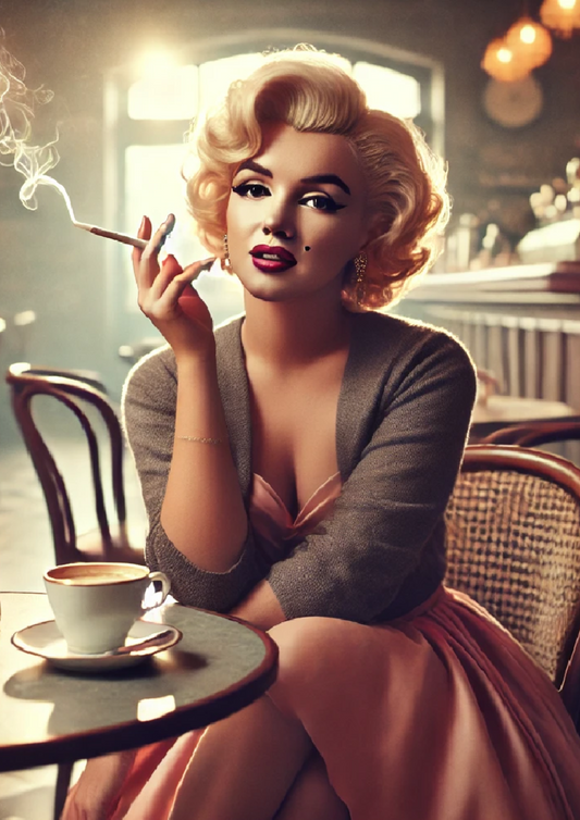 Klistremerkeark Marilyn Monroe drikker kaffe, hel katalognr. 1344
