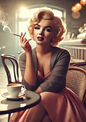 Klistremerkeark Marilyn Monroe drikker kaffe, hel katalognr. 1344