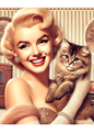 Klistremerkeark Marilyn Monroe holder en katt, hel katt. Nr. 1342