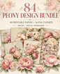 Blush Pink Peonies Printables & Clipart Bundle – 84 Digital Files, 48 A4 Sheets + 36 Cliparts for Crafts (Instant Download)