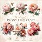 Watercolor Blush Pink Peonies Clipart Set: 36 PNG, Transparent Background Clipart(Instant Download)