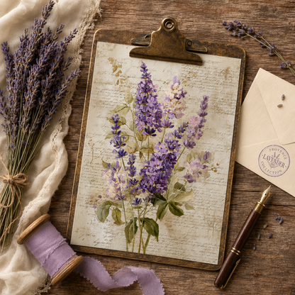 Vintage Lavender Printable Design Sheets – 16 A4 Digital Pages for Crafts (Instant Download)