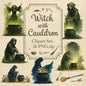 Witch with Cauldron Cliparts – 16 PNG Watercolor Illustrations – Halloween Witches, Transparent Background, High Resolution