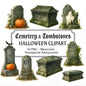 Halloween Tombstone Clipart – 24 Spooky PNGs – Graveyard Watercolor Set