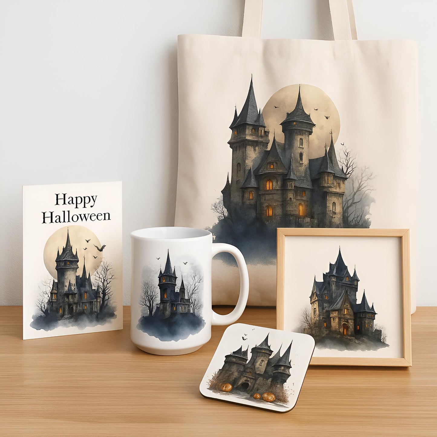 Haunted Castles Clipart Set – 25 PNG – Transparent – Watercolor Style – Spooky Gothic Illustrations – 300 DPI