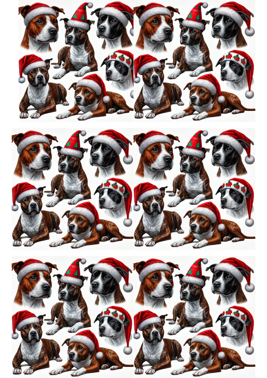 Sticker Sheet – Amstaffs In Christmas Hats Collage Cat. No. 2939