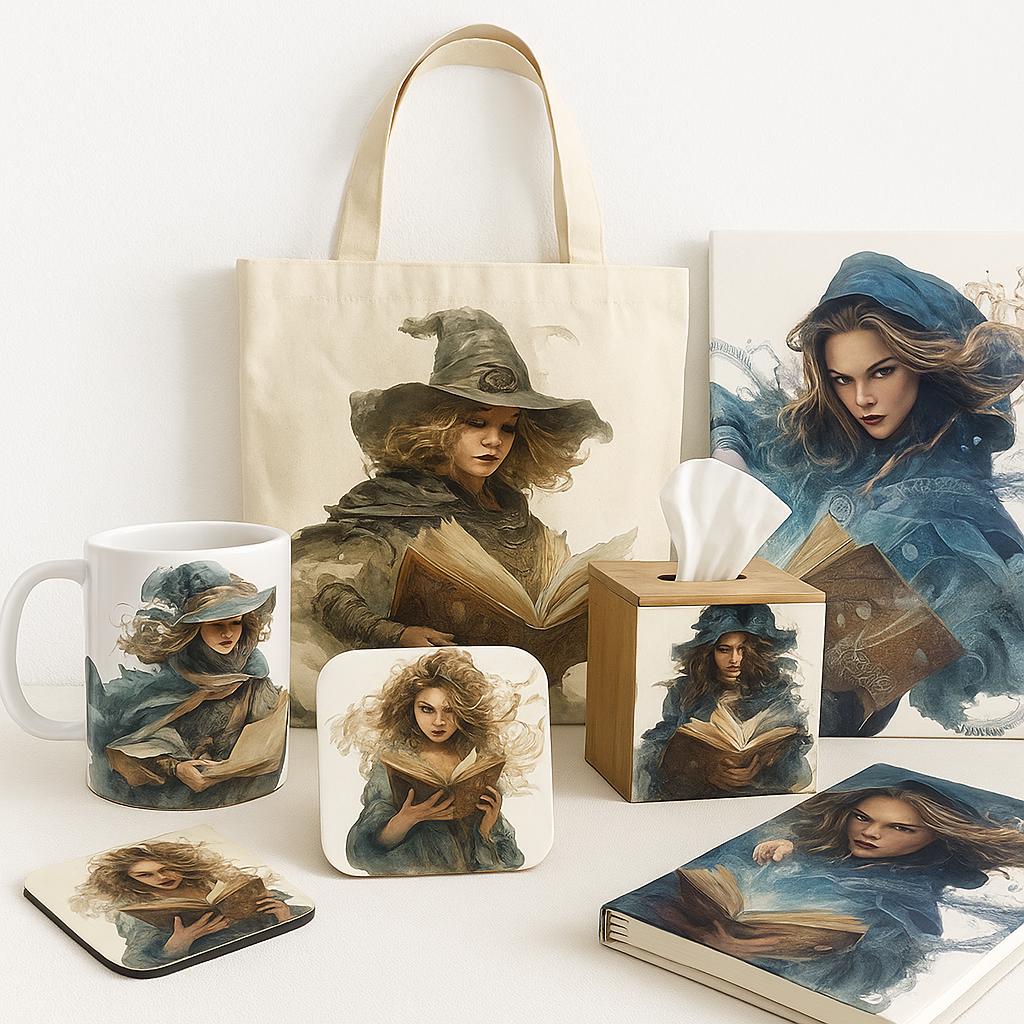 Watercolor Halloween Witch With Book Clipart Bundle: 16 PNG Files (Digital Download)