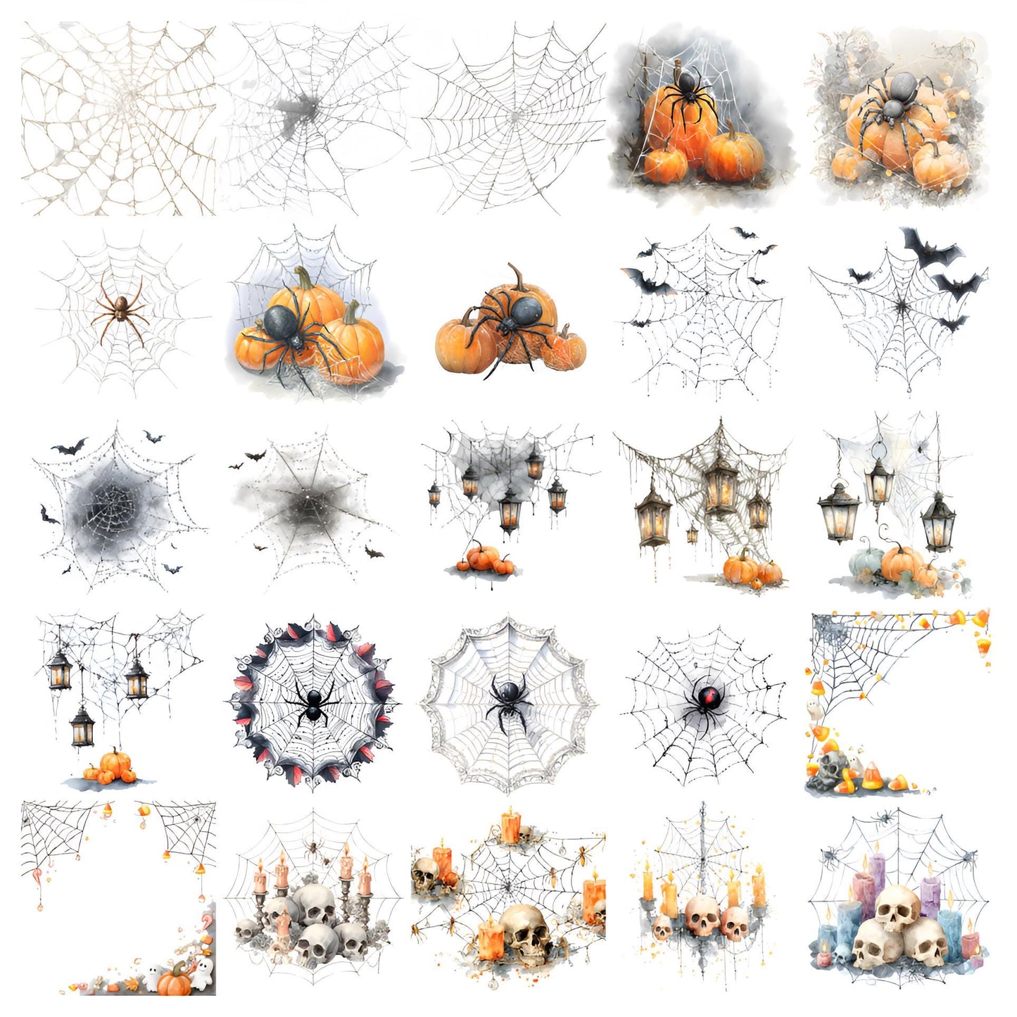 Halloween Watercolor Mega Clipart Bundle – 800+ PNG – Witches, Castles, Ghosts, Pumpkins, Skeletons, Magic Elements and much more – 300 DPI