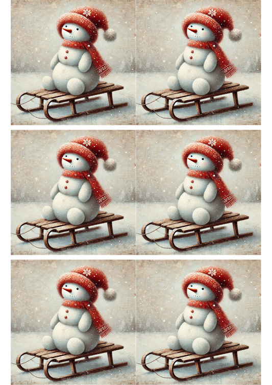 Sticker Sheet Snowman Sledding Collage Cat. No. 1748