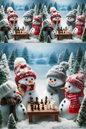 Wall Art Poster / Greeting Card / Sticker Sheet – Snowmen Play Chess Collage Cat. No. 383