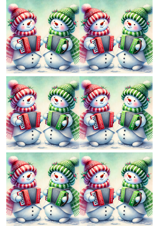 Sticker Sheet Snowman Playing Harmonica Collage Cat. No. 1850