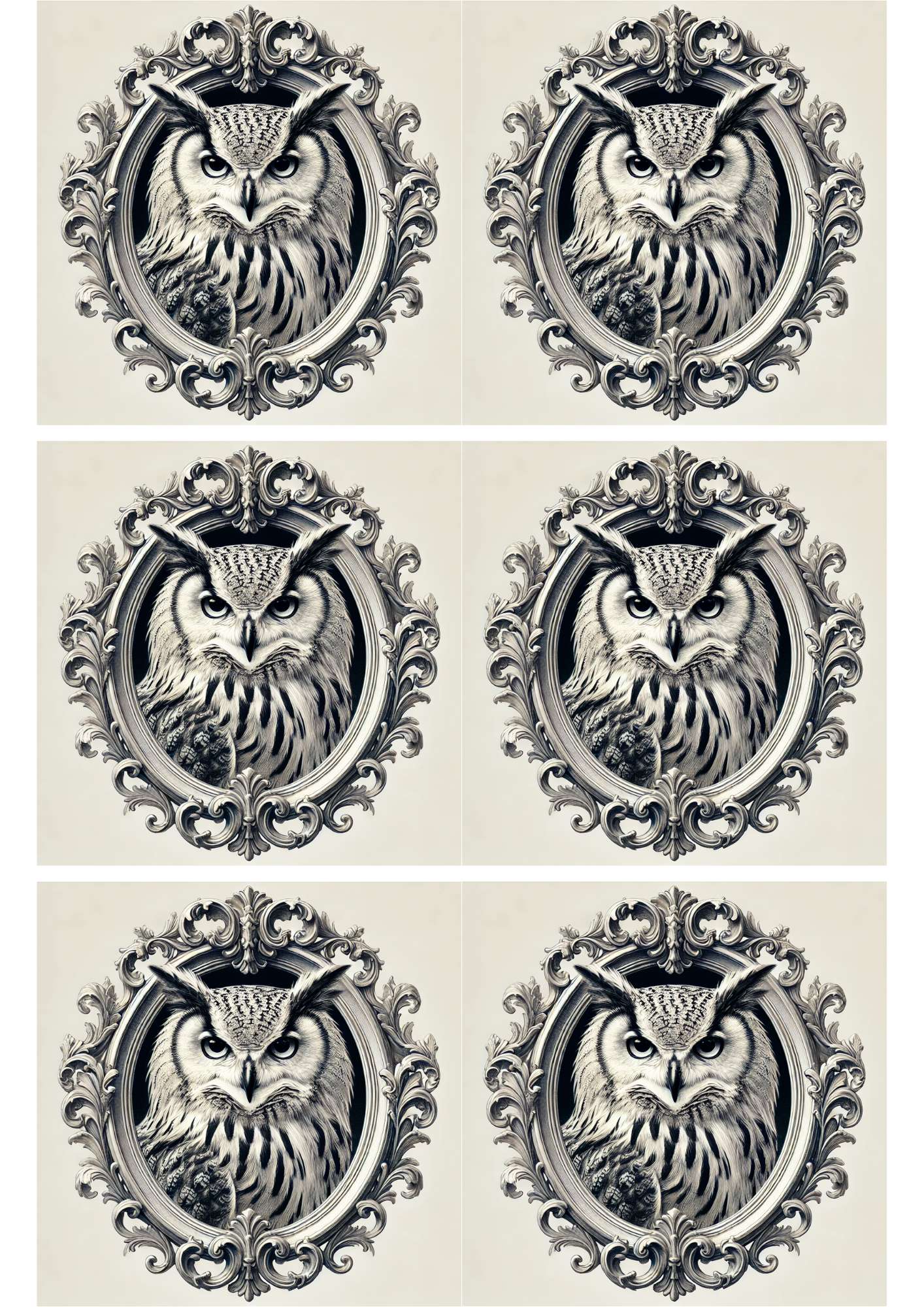 Sticker Sheet – Baroque Owl In Oval Collage Cat. No. 2947