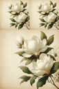 Wall Art Poster / Greeting Card / Sticker Sheet – White Magnolias Cat. No. 79