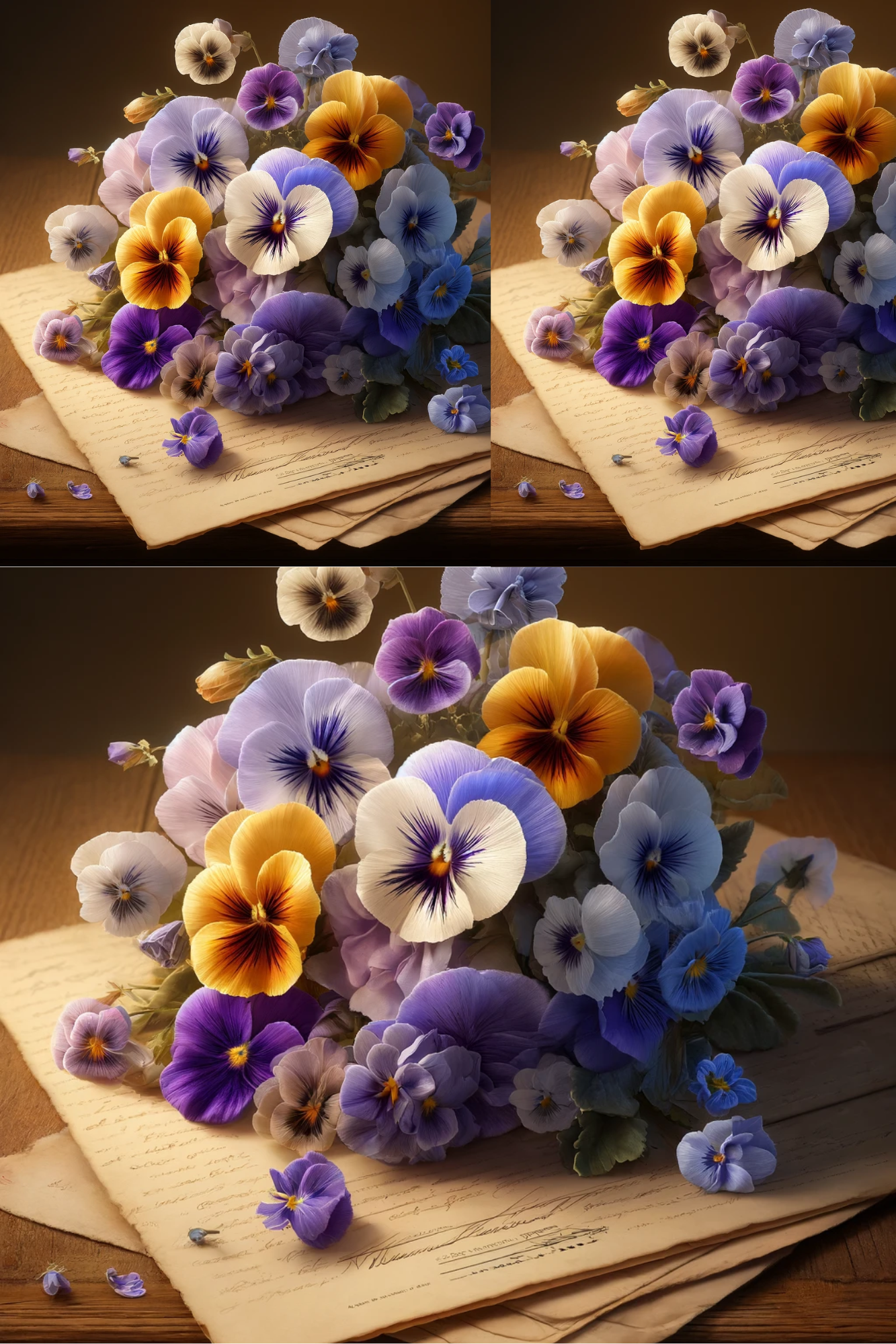 Sticker Sheet Pansies on Old Letters Collage Cat. No. 442