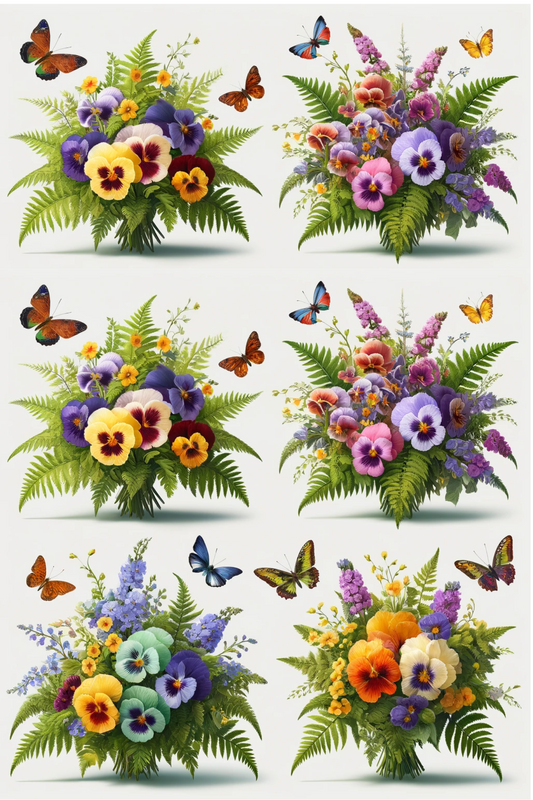 Sticker Sheet – Pansies with butterflies, Cat. No. 444