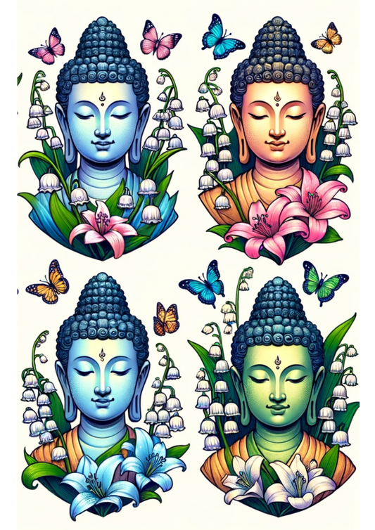 Sticker Sheet – Buddha in Lilies Full Cat No. 637