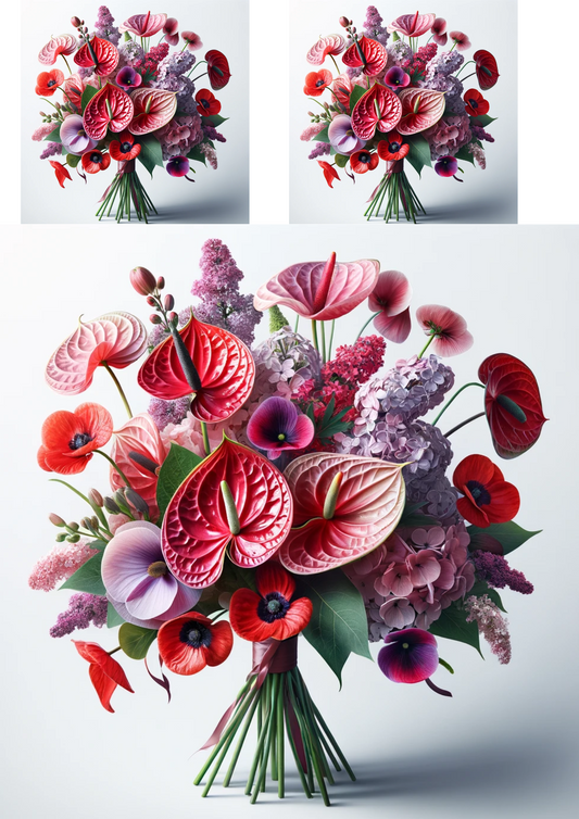 Sticker Sheet – Bouquet of Anthurium, Poppies, Lilac Collage Cat No. 644