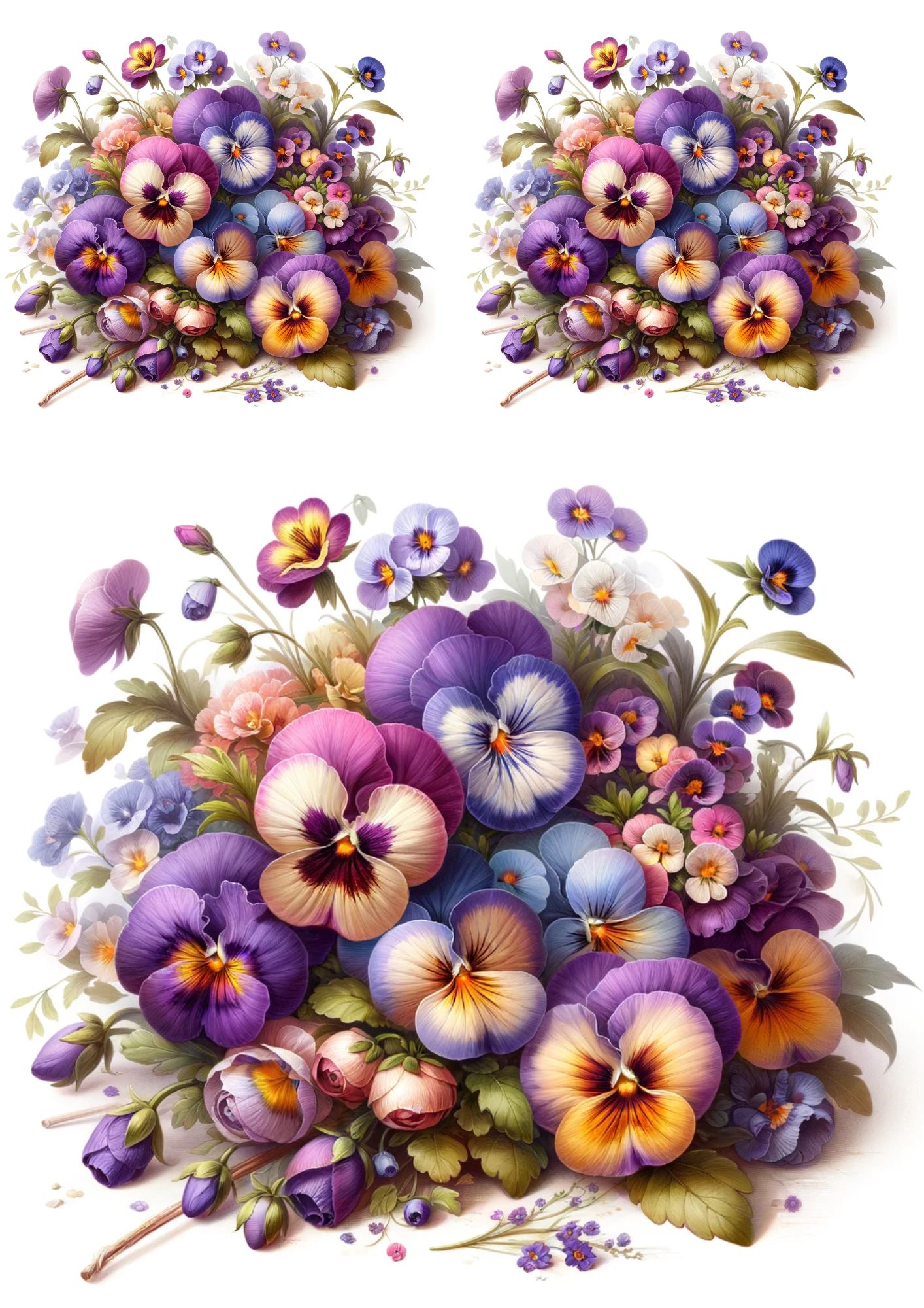 Sticker Sheet – Bouquet of Pansies Collage Cat No. 650