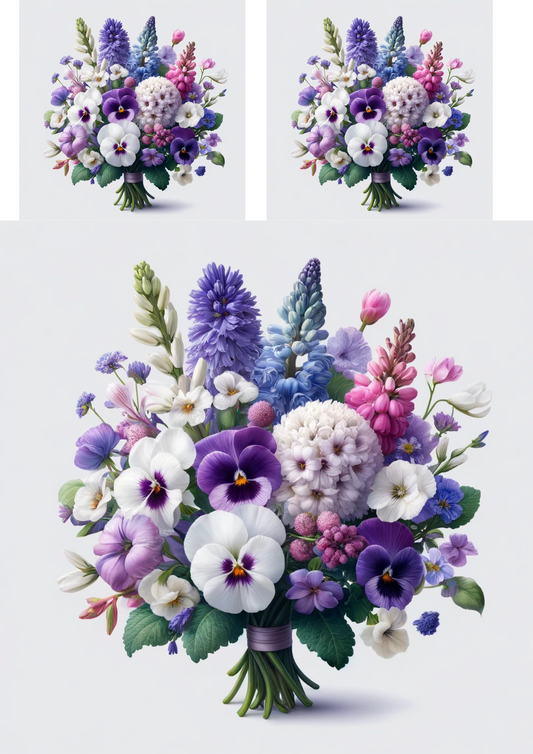 Sticker Sheet – Bouquet of Pansies, Hyacinths Collage Cat No. 652