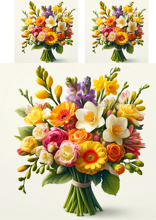 Sticker Sheet – Bouquet of Freesias, Daffodils, Gerberas Collage Cat No. 668