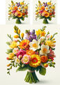 Wall Art Poster / Greeting Card / Sticker Sheet – Bouquet of Freesias, Daffodils, Gerberas Collage Cat No. 668