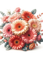 Wall Art Poster / Greeting Card / Sticker Sheet – Bouquet of Freesia, Gerbera Full Cat No. 671