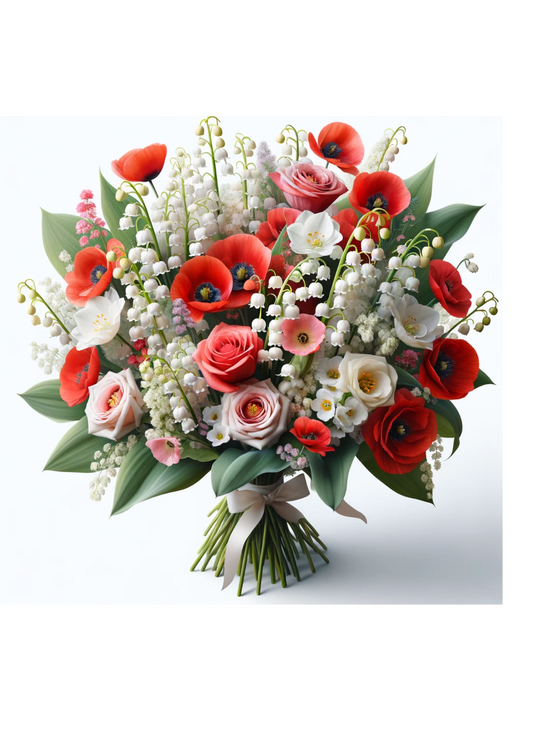 Sticker Sheet – Bouquet of Lilies of the Valley, Poppies, Roses Full Cat No. 683