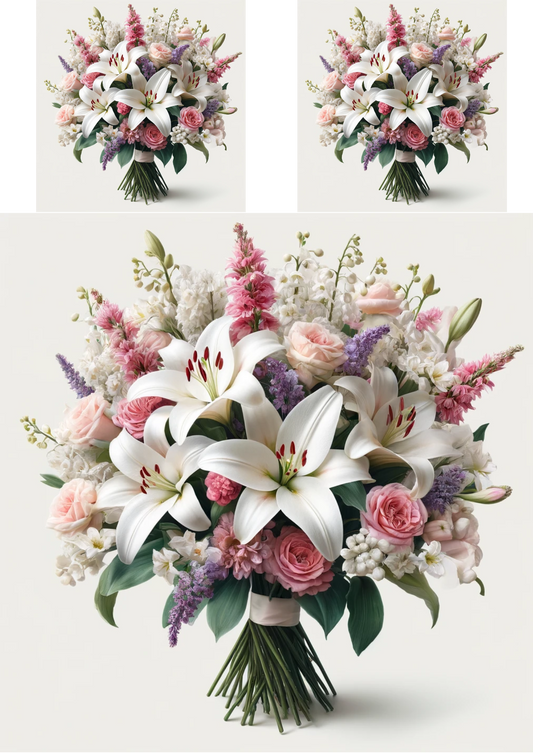 Sticker Sheet – Bouquet of Lilies, Lilies of the Valley Collage Cat No. 690
