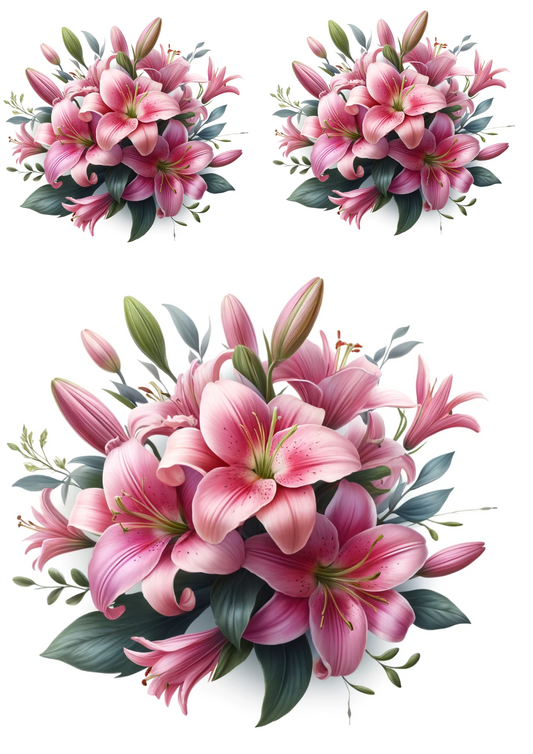 Sticker Sheet – Bouquet of Pink Lilies Collage Cat No. 694