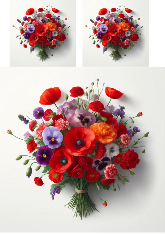 Sticker Sheet – Bouquet of Lilies, Carnations, Pansies Collage Cat No. 696