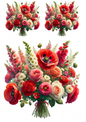 Wall Art Poster / Greeting Card / Sticker Sheet – Bouquet of Poppies, Roses Collage Cat No. 698
