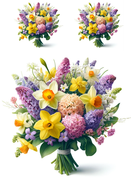 Sticker Sheet – Bouquet of Narcissuses, Hyacinths, Lilac Collage Cat No. 704