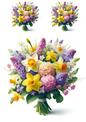 Wall Art Poster / Greeting Card / Sticker Sheet – Bouquet of Narcissuses, Hyacinths, Lilac Collage Cat No. 704